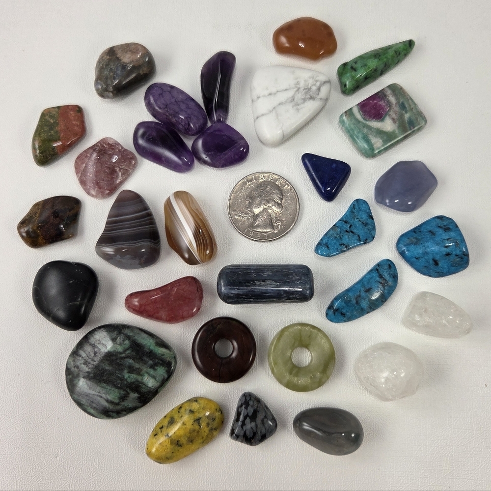 Vintage Mixed Crystal & Gemstone Lot, 30+ Piece Polished Specimen Estate NOS